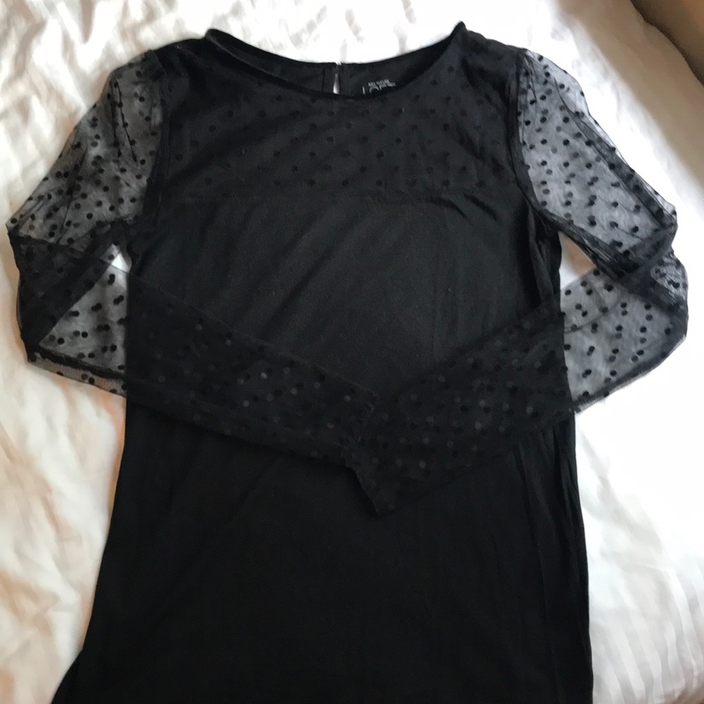 LOFT black blouse sheer polka dot sleeves